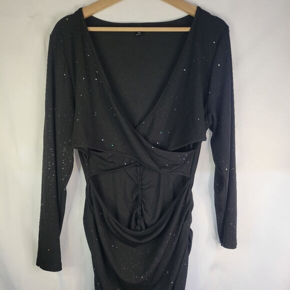 Black Sparkley Ribbed Fabric Cut-Out Dress - Picture 2 of 10